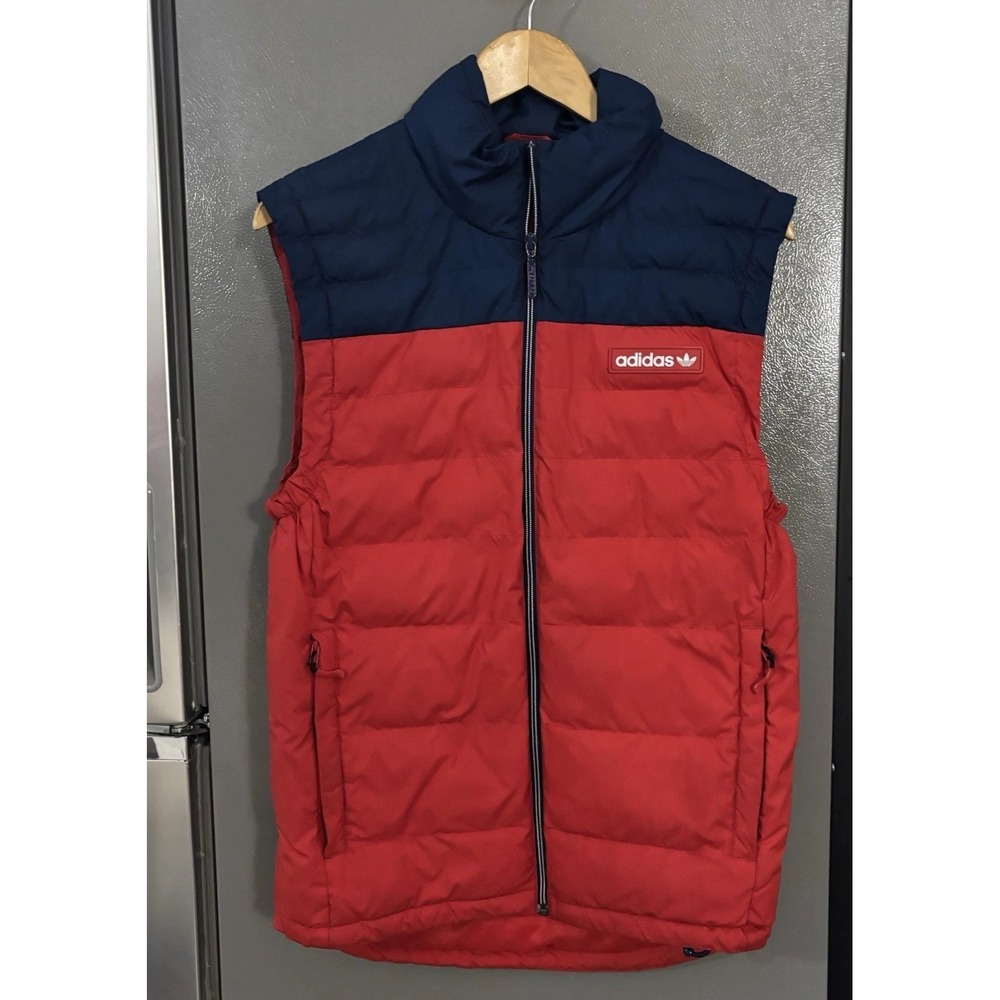 Adidas Mens Small Puffer Vest Winter Jacket Coat‎ Red Blue America USA Patriotic